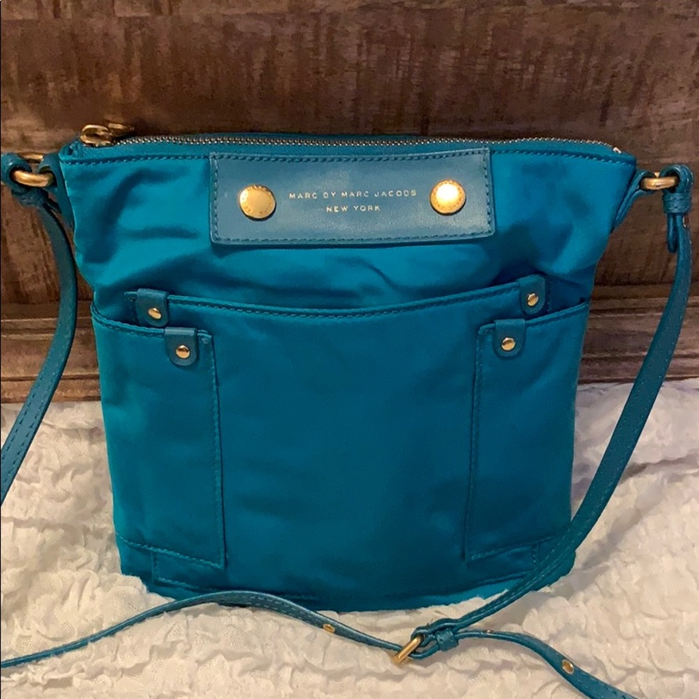 Marc Jacobs teal nylon and leather crossbody